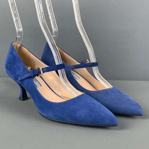 Zapatos de tacón de gatito de gamuza azul PRADA talla 7