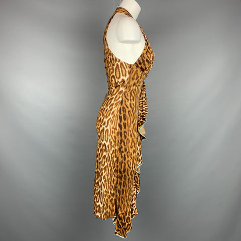 YIGAL AZROUEL Taille S Robe sans manches en rayonne/soie à imprimé animal marron et beige