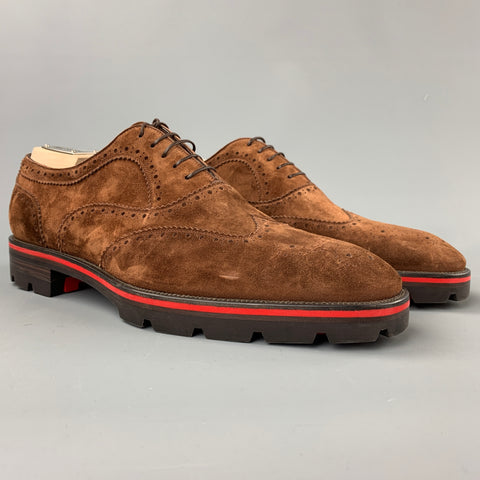 CHRISTIAN LOUBOUTIN Size 11.5 Brown Perforated Suede Wingtip Lace Up Shoes