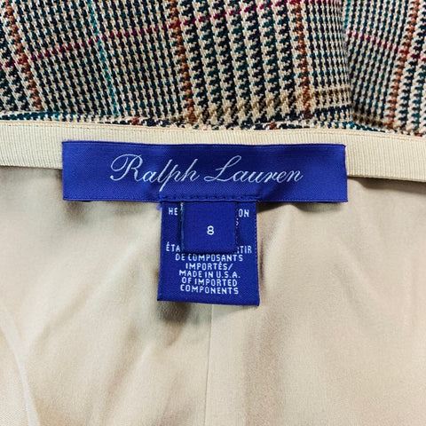 RALPH LAUREN Size 8 Brown Beige Wool Glen plaid Side Zipper Dress Pants