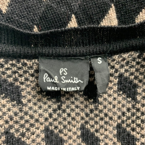 PS by PAUL SMITH Size S Black Grey Taupe Rhombus Merino Wool V-Neck Sweater