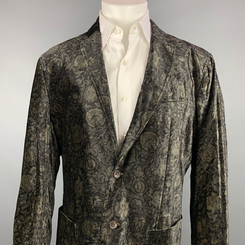 D&G by DOLCE & GABBANA Size 40 Black & Gold Print Velvet Sport Coat