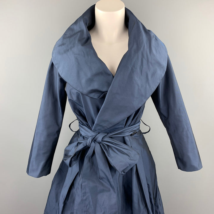 PAUW Size 0 Navy Polyester Shawl Collar Belted Coat