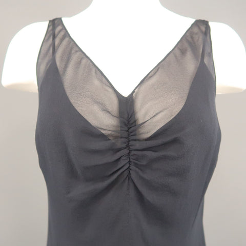 ARMAND VENTILO Taille 4 Robe longue en mousseline de soie marine col en V sans manches