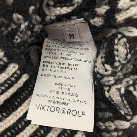 VIKTOR & ROLF Size M Black Beige Angora Blend Pattern Crew-Neck Sweater