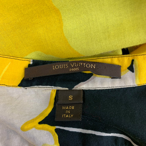 LOUIS VUITTON Size S Yellow Black Taupe Abstract Floral Short Sleeve Shirt