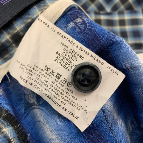 ETRO Size 38 Blue Navy Checkered Cotton Casual Pants