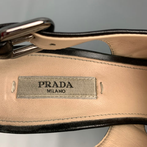 PRADA Size 8 Black Leather Platform Sandals