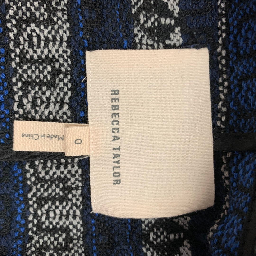 REBECCA TAYLOR Size 0 Blue & Back Tweed Cotton Blend Jacket