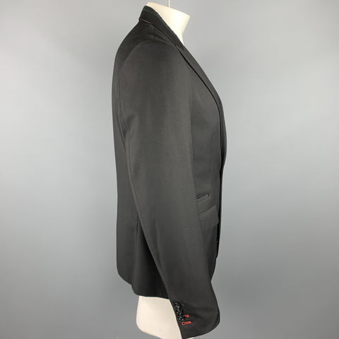 BEN SHERMAN Size L Black Solid Polyester Blend Peak Lapel Sport Coat
