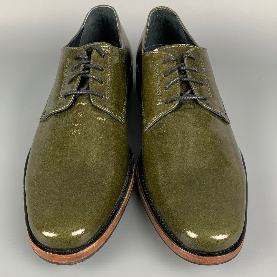 THE GENERIC MAN Size 10 Olive Patent Leather Lace Up Shoes