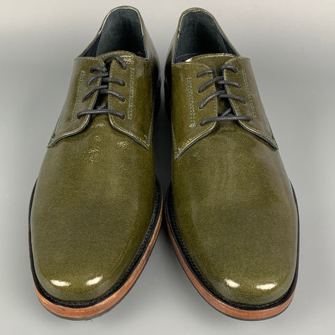 THE GENERIC MAN Size 10 Olive Patent Leather Lace Up Shoes