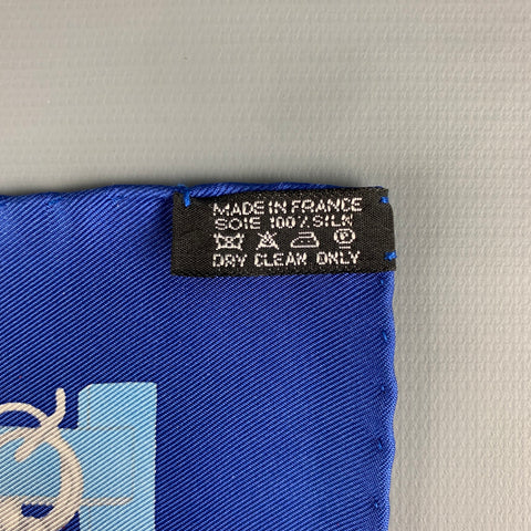 HERMES Mors & Filets Blue White Equestrian Silk Twill Pocket Square
