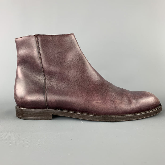 JIMMY CHOO Size 9.5 Plum Purple Leather Side Zipper Ankle Boots