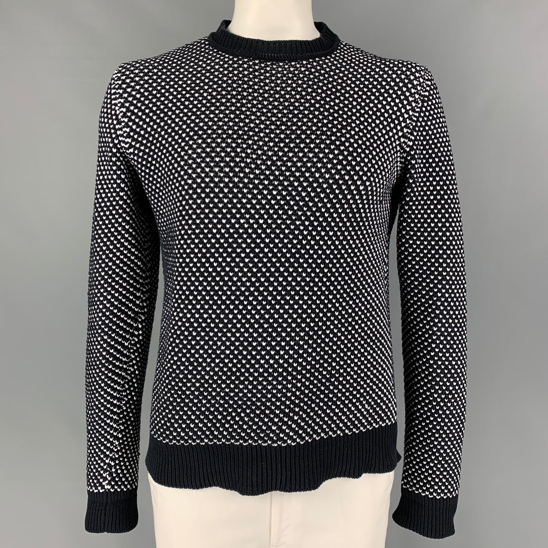 RAF SIMONS Size L Black White Knit Cotton Blend Crew-Neck Sweater