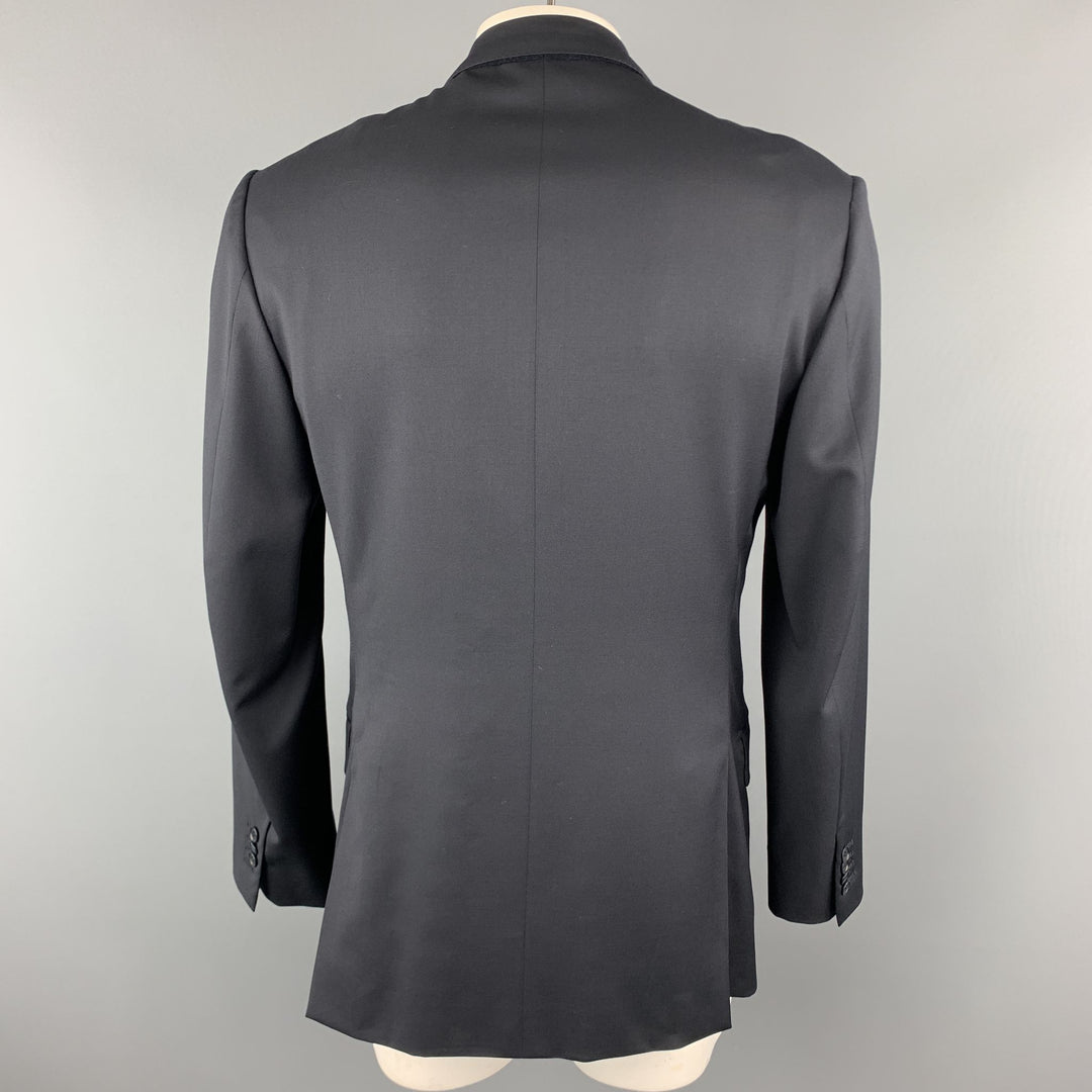ISAIA 42 Long Black Wool Notch Lapel  Sport Coat