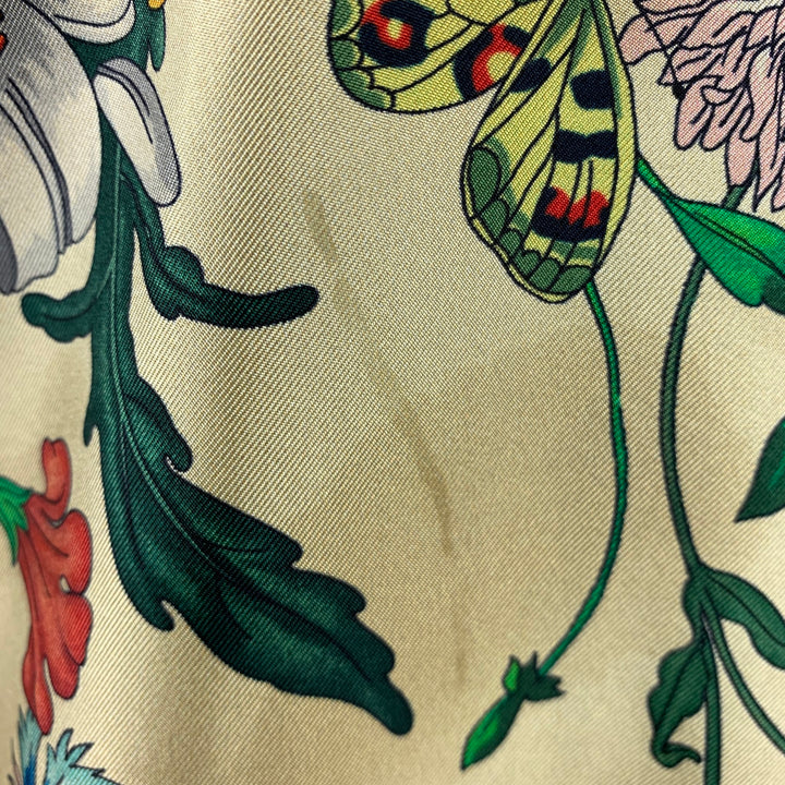 GUCCI Talla XXL Camisa de manga corta Campamento de seda con estampado multicolor beige