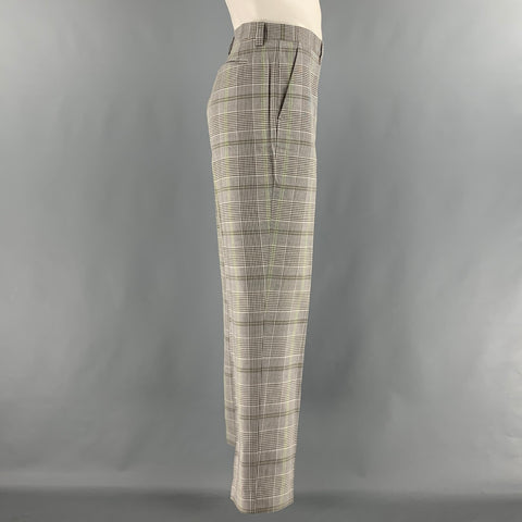 ETRO Size 36 White Black & Green Plaid Wool Cotton Zip Fly Dress Pants