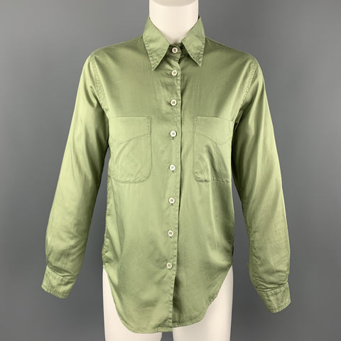 PAUL HARNDEN Size S Green Cotton Patch Pocket Blouse