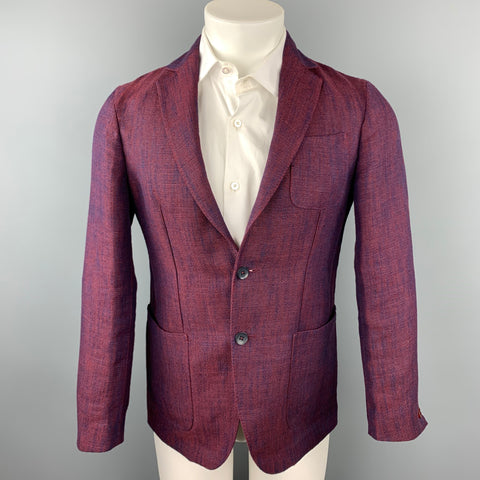 ERNESTO Size 36 Burgundy Woven Linen / Viscose Notch Lapel Sport Coat