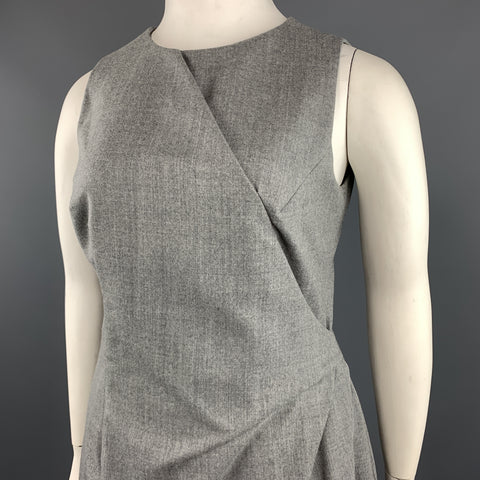 GIORGIO ARMANI Taille 10 Robe drapée sans manches en laine vierge gris chiné