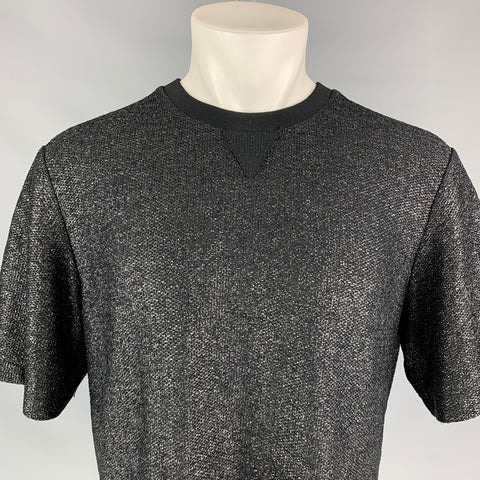 ALEXANDER WANG Size M Black Textured Cotton / Polyamide Crew-Neck T-shirt