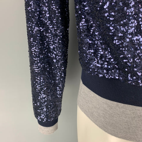 DOLCE & GABBANA Size 38 Navy Grey Sequined Polyester Buttoned Cardigan