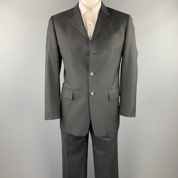 PRADA Size 40 Charcoal Stripe Virgin Wool Notch Lapel Suit