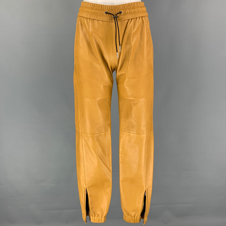 SAINT LAURENT Size 2 Mustard Leather Drawstring Pants