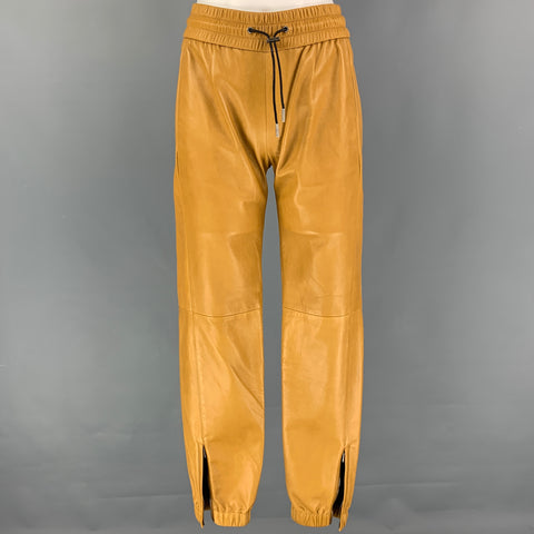 SAINT LAURENT Pantalones con cordón de cuero mostaza talla 2