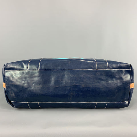 COLE HAAN Aqua & Navy Canvas Leather Two Tone Tote Bag