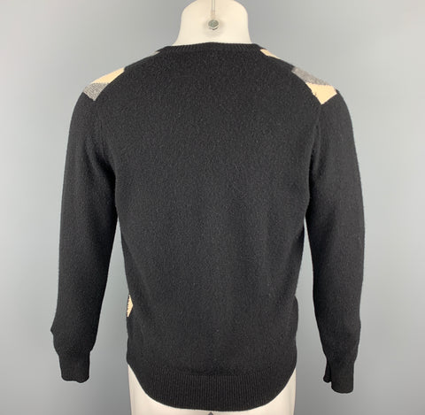 NEIMAN MARCUS Size M Black & Grey Argyle Cashmere V-Neck Sweater