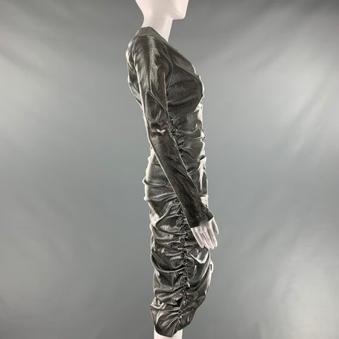 AREA Taille L Robe à manches longues froncée en mélange de viscose argentée