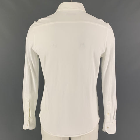 LUCA FALONI Size L White Pique Cotton Long Sleeve Shirt