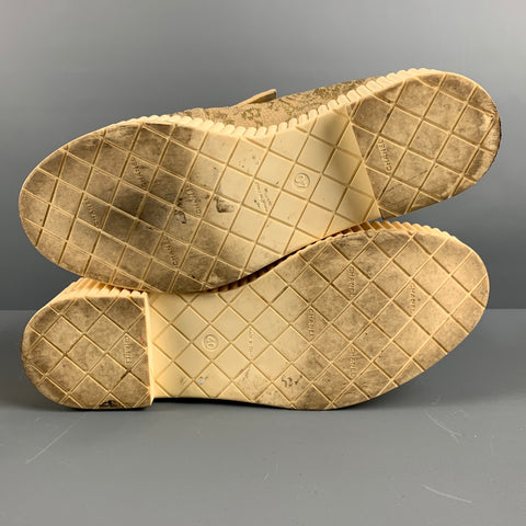 CHANEL Size 9 Gold Fabric Platform Flats