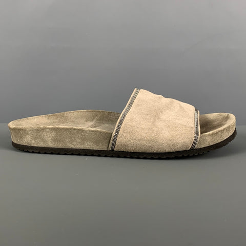 BRUNELLO CUCINELLI Talla 8 Sandalias sin cordones de ante gris salvia