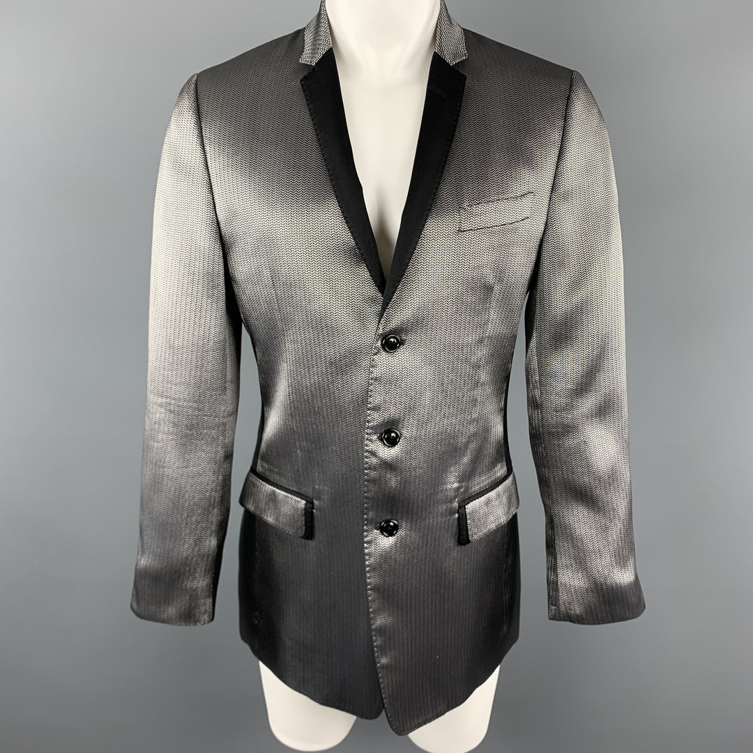 DOLCE &amp; GABBANA Taille 40 Manteau de sport en mélange de soie à chevrons argenté et noir