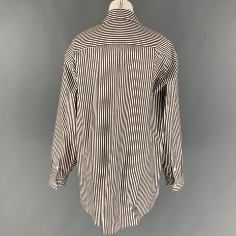 PETER DO Blusa extragrande de popelín de algodón con rayas color topo talla 2