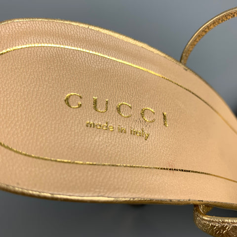 GUCCI Talla 9 Sandalias con tira al tobillo de cuero dorado