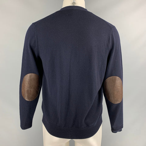 POLO by RALPH LAUREN Size M Navy Brown Solid Merino Wool Elbow Patches Cardigan