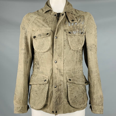 ALLSAINTS Size L Grey Suede Zip Snaps Jacket