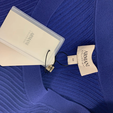 ARMANI COLLEZIONI Size 8 Blue Viscose Blend Ribbed Cap Sleeves Dress