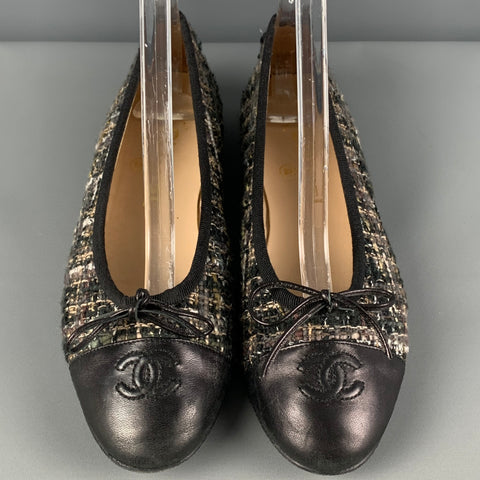 CHANEL Talla 5.5 Bailarinas Boucle Marrón Negro