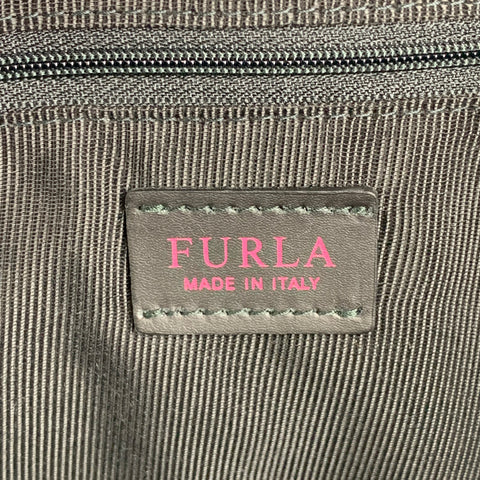 FURLA Fortezza Beige & Black Straw Leather Trim Tote Handbag