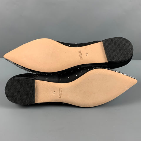 BADGLEY MISCHKA Size 10 Black Satin Beaded Slip On Flats