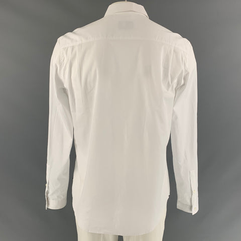 JUST CAVALLI Size L White & Black Cotton Button Up Long Sleeve Shirt