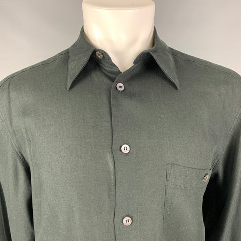 ERMENEGILDO ZEGNA Size S Black Solid Rayon &  Linen Button Down Long Sleeve Shirt