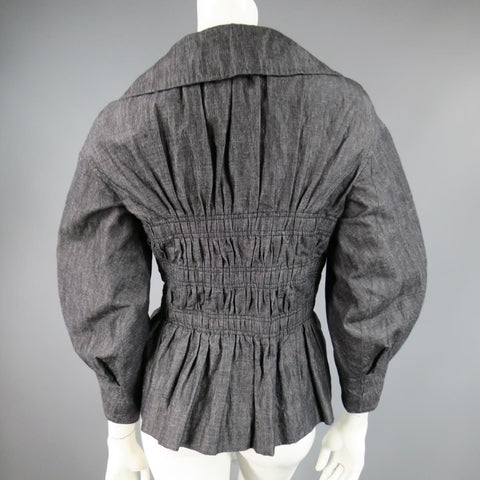 LOUIS VUITTON Taille 6 Veste à manches froncées en coton / ramie marine