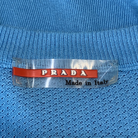 PRADA Taille XS Aqua Cotton Crew-neck White Trim Pull Pull