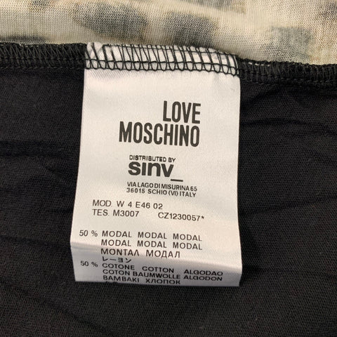 LOVE MOSCHINO Taille 4 T-shirt en coton / modal imprimé animal noir et beige avec strass tête de mort